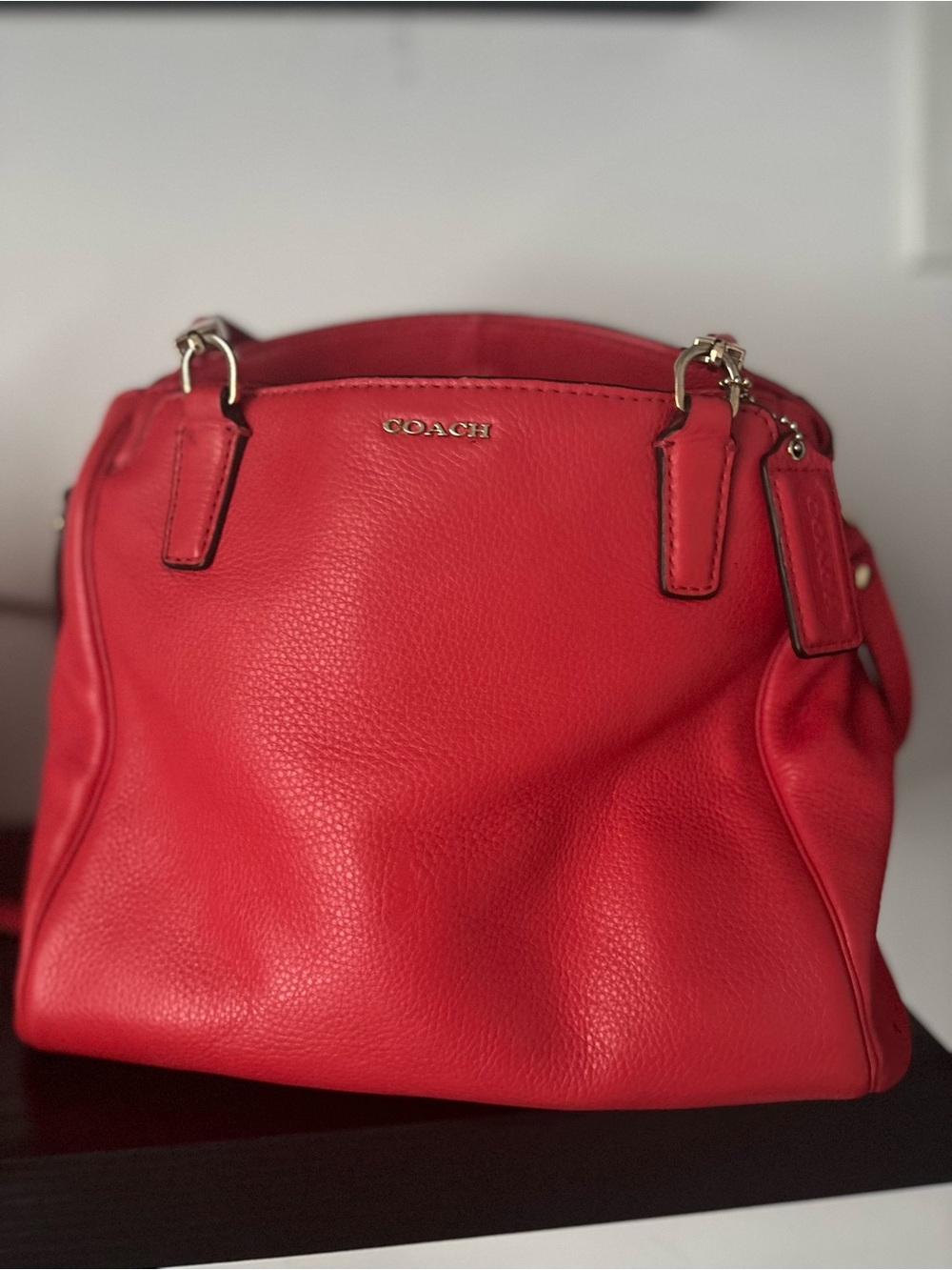 COACH Red Pebbled Leather Shoulder Bag with Gold Hardware